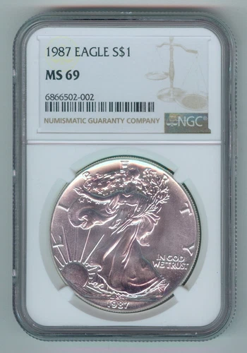 1987 U.S. SILVER AMERICAN EAGLE - KM#273 - NGC SLABBED - MS69