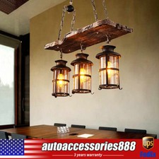 3-Light Farmhouse Loft Rustic Chandelier Wood Pendant Ceiling Light Fixture Lamp