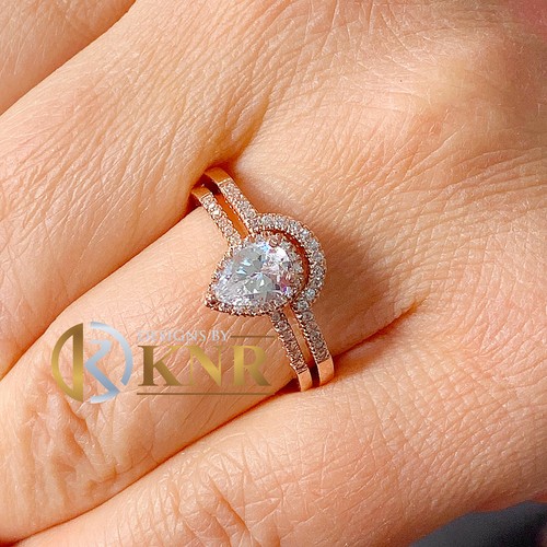 14k Rose Gold Pear And Round Natural Diamonds Engagement Ring Band Halo 1.20ctw - Picture 4 of 10