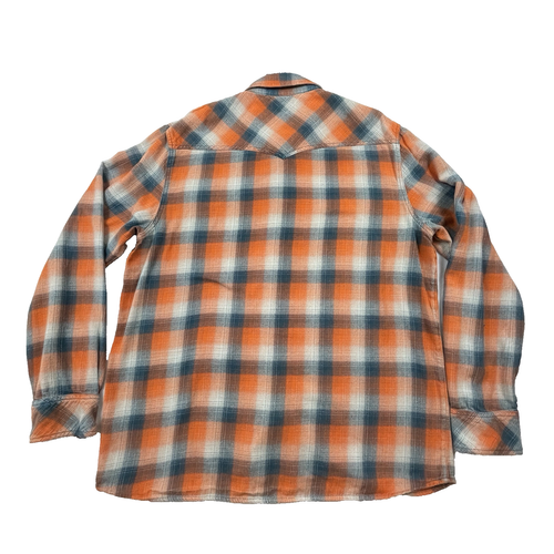 Tru Religion Mens Shirt XXL Blue Gray Orange Plaid Western Cowboy Pearl Snap - Picture 18 of 24