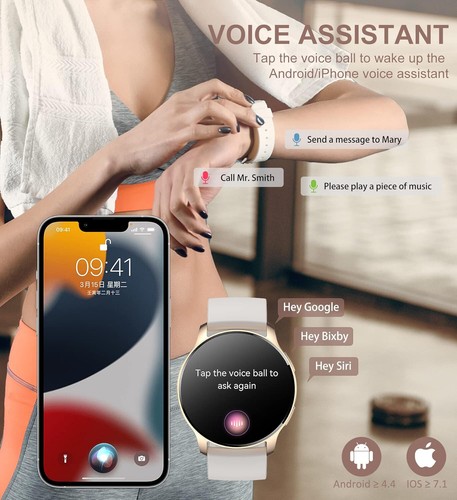Smartwatch Damen Herren für Android iOS Fitnessuhr Pulsuhr Schrittzähler Gold - Bild 4 von 7