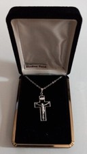 Boys 1" Crucifix First Holy Communion Necklace Silver Rhodium Finish