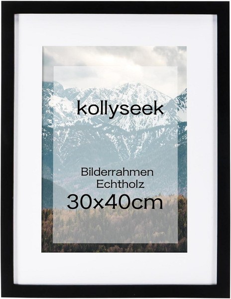 Kollyseek Bilderrahmen 30X40Cm Echtholz Passepartout Acrylglas Schwarz-image