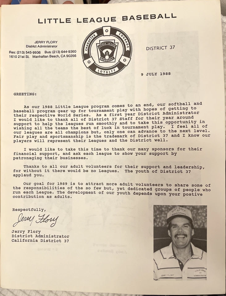 Folleto Anuario Little League Baseball and Softball All Stars District 37 1988 Foto 2 de 3