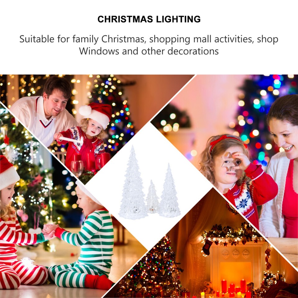 3 Pcs Acrylic Christmas Trees for Table Top Lighted Decorations Glass