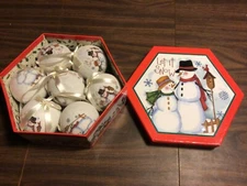 7 Original Hexagon Christmas Box "Let it snow" Christmas Ornaments New with Tags