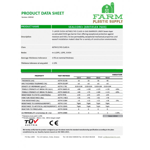 Farm Plastic Supply - SEALCORE+ EVOH Concrete Vapor Barrier - 20 Mil
