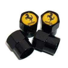 4pcs Hex Fit Ferrari Car Wheels Tire Air Valve Caps Stem Dust Cover Decor Black