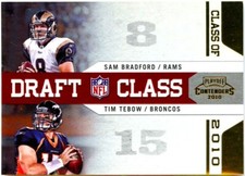 SAM BRADFORD TIM TEBOW 2010 CONTENDERS GOLD DRAFT CLASS DUAL ROOKIE SP 36/100