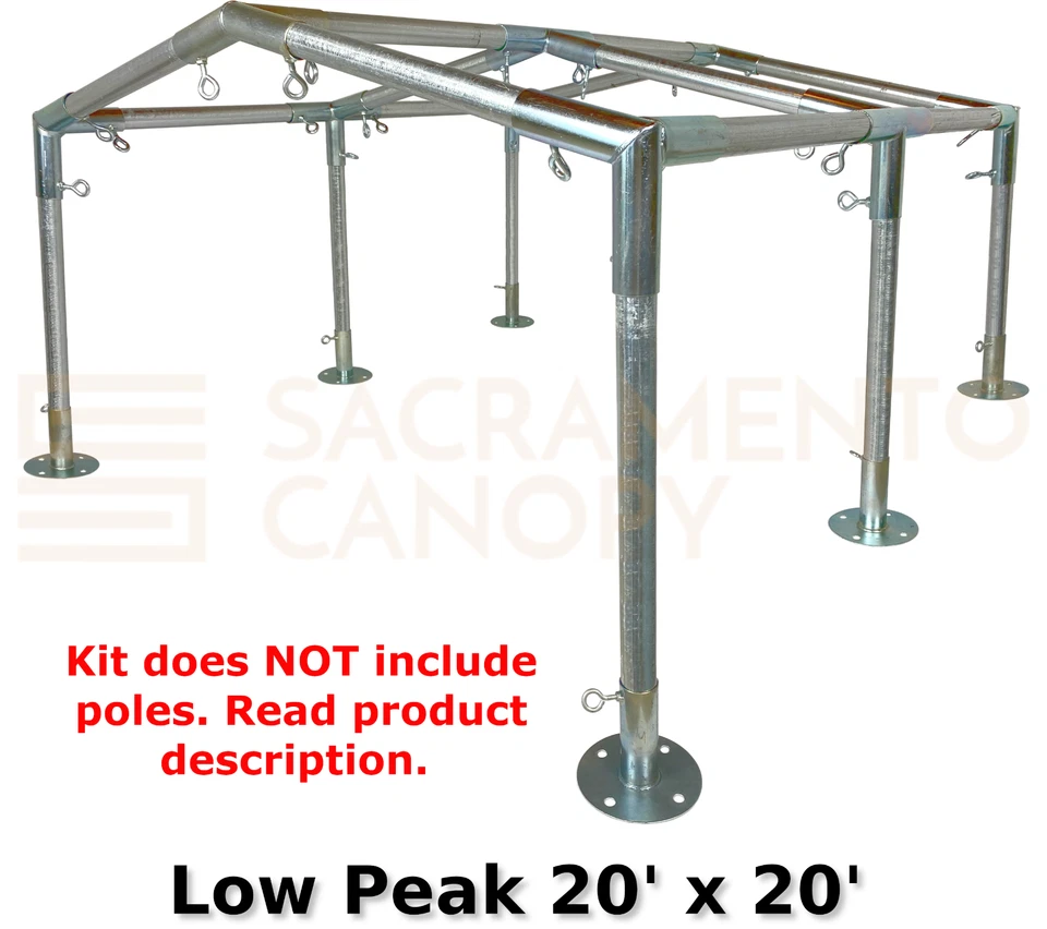 Low Peak Canopy Fittings Kits (20' Wide Width), DIY Carport & Greenhouse, 1-1/2" - Image 4 of 4