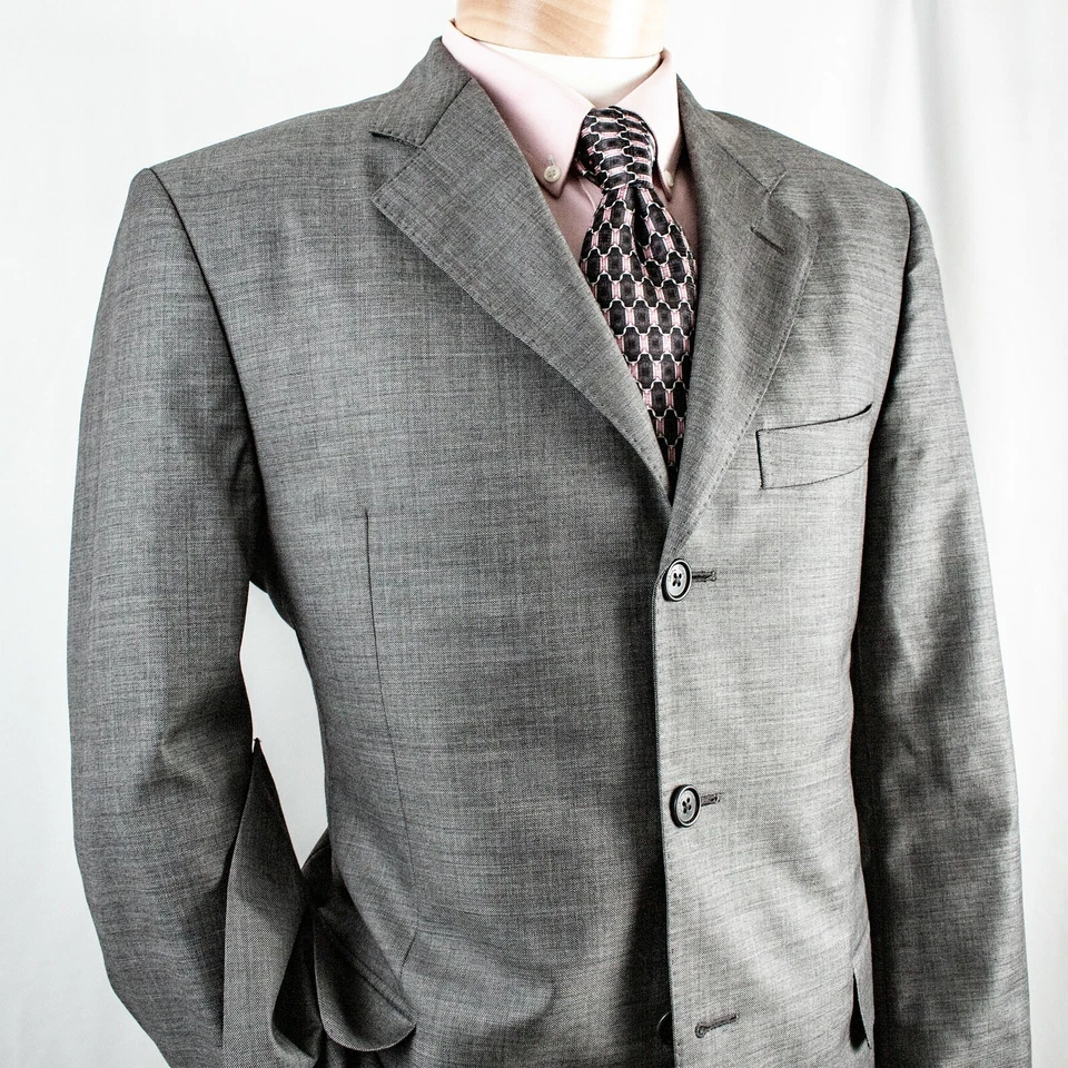 SALVATORE FERRAGAMO Nuevo Abrigo Chaqueta Hombre Gris Plateado Sólido 3 Botones Talla 40 42 Foto 3 de 4