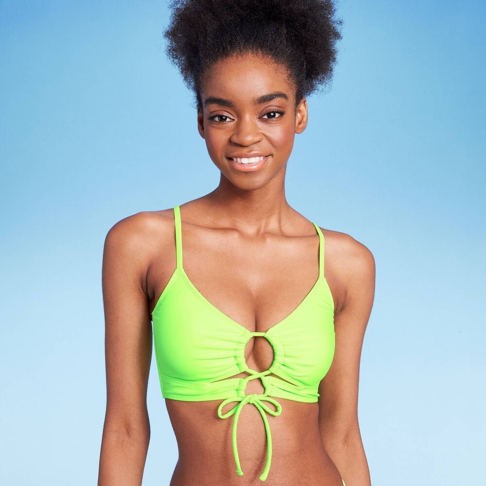 Wild Fable Women's Lace-Up Longline Bikini Top Neon Green Size XXS