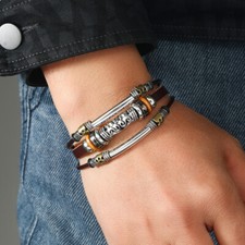 Men's stainless steel bracelet bracelet leather bracelet surfer bracelet brown