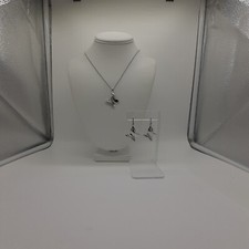 Butterfly Necklace And Earrings Set Shinny Silver Tone With Rhinestones