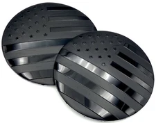 2x Patriotic American Flag Decal Sticker Emblem Aluminum Dome 65mm 2.55" Black