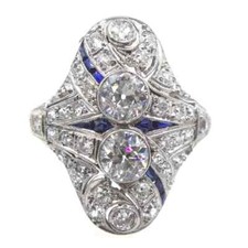 Early 20th Century Lab-Created 2.68CT Old European Cut CZ  Blue Sapphire Ring