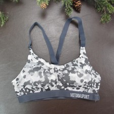 Victoria's Secret Sport Bra Size 32B Gray Padded Wireless Clasp Back Pullover