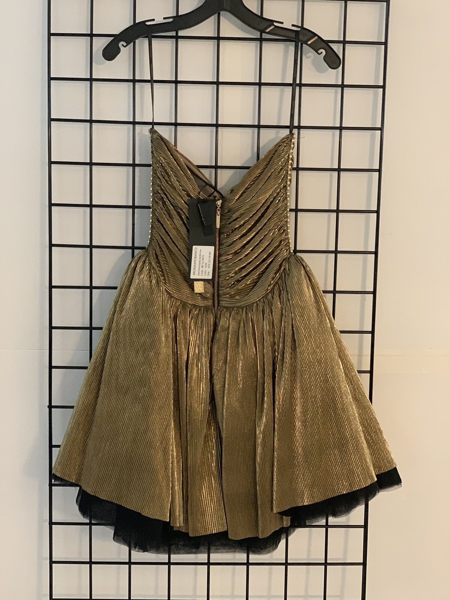 Bronx And Banco Florence Strapless Gold Mini Dress | eBay