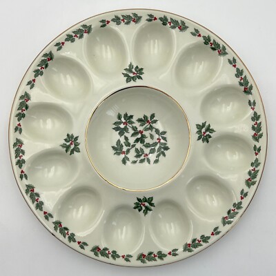 Baum Brothers Formalities Holly (Gold Trim) Deviled Egg Plate Holly & Berries