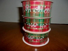 Christmas Ribbon HO HO HO 3 Spools Santa's Workbench Fashion Ribbon Plaid NEW