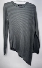 Worth New York Asymmetrical Long Sleeve Sage Green Sweater Designer Silk Blend L