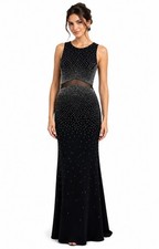 XSCAPE Women's evening cocktail dress Black Silver Jewels Maxi Formal Size 4