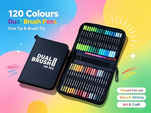 120 Colors Acrylic Paint Markers,Dual Brush Tip Dual Colors Acrylic Paint Pens
