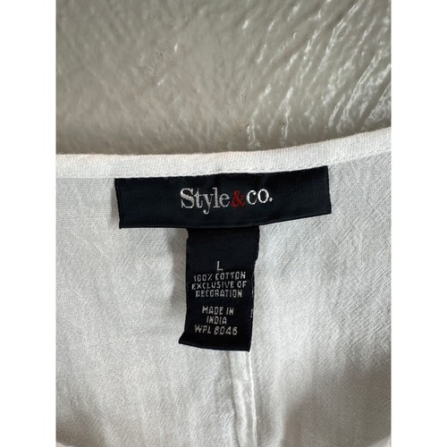 Style & Co White Tunic Top Blouse Womens 100% Cotton Button Front Size Large - Picture 4 of 5