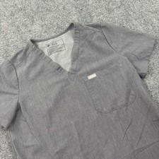 FIGS Catarina Scrub Top Size Small Gray V-Neck One-Pocket Technical Women's