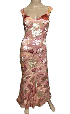 ESCADA Pink Floral Velvet Jacquard Mermaid Maxi Cocktail Dress US 2 4 / DE 34