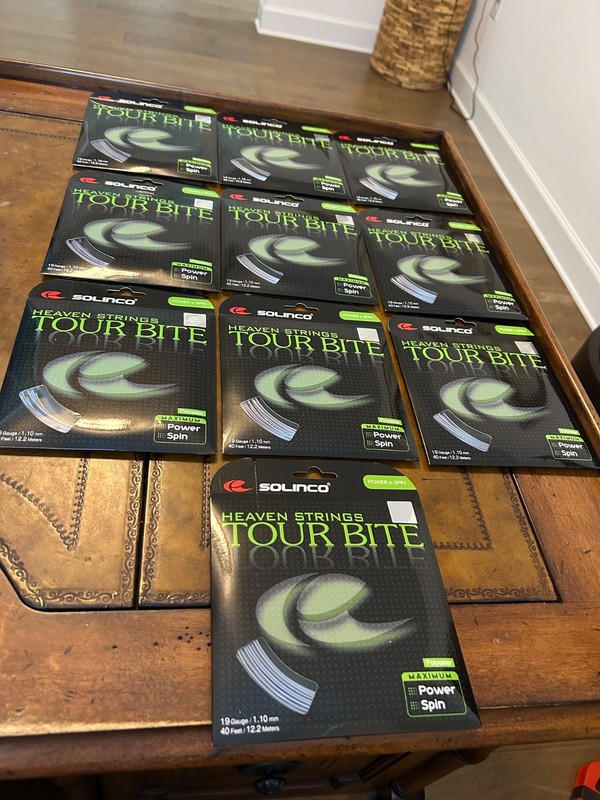 LOT OF ( 10 ) TEN SETS: SOLINCO TOUR BITE 19 Gauge TENNIS STRINGS