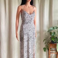 Windsor Animal Print Maxi Dress Black White Slit Spaghetti Strap Vacation Size M