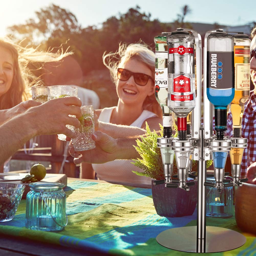 Professional Bar Station 6 Bottle Rotating Liquor Dispenser Alcohol Holder