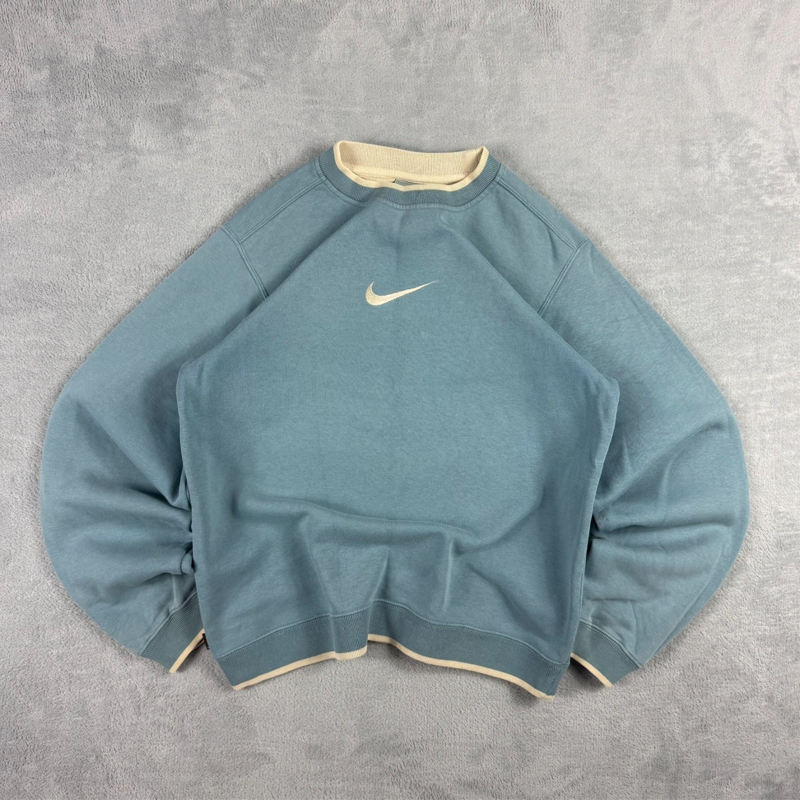Vintage Nike 2000s Y2K Blue Double Collared Big Swoosh Small Pullover Sweatshirt