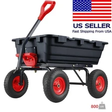 800 Lbs Garden Dump Carts, Heavy Duty Yard Cart, 4 Wheel Wheelbarrow w/10" Tires