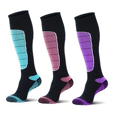 Merino Wool Ski Socks, Cold Weather Socks for Large Purple Red Green 3 Pairs 