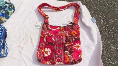 VERA BRADLEY Carnaby Large Floral Messenger Bag w/Matching Wallet 10x10x1.5