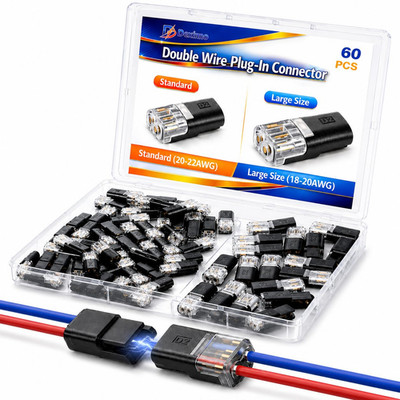 60 PCS Quick Connect Wire Connectors, No Wire Stripping - 2 Pin Double Wire Plug