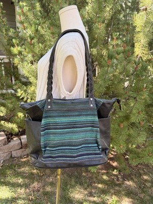 Daja Designs Custom Convertible Backpack Tote Black Leather Teal Kilim Tapestry