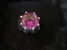 Designer Signed CG Sterling Silver PURPLE Glass Ring Size 5.25