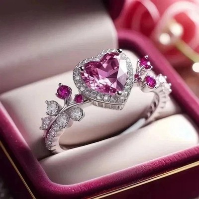 3.50 Ct Heart Natural Pink Sapphire & Diamond Proposal Gift Ring 14k White Gold