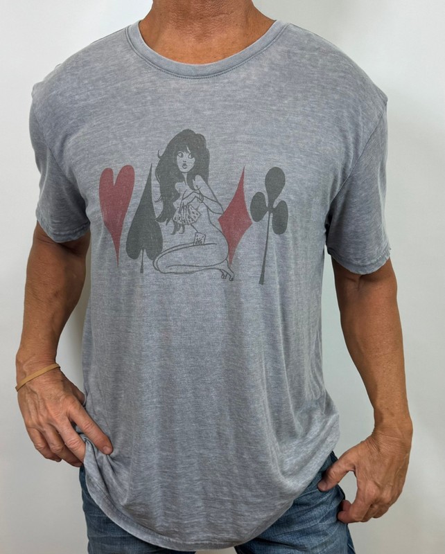 mens - LUCKY BRAND shirt - L - VENICE BURNOUT - PLAYING CARDS - GARMENT DYE Thin