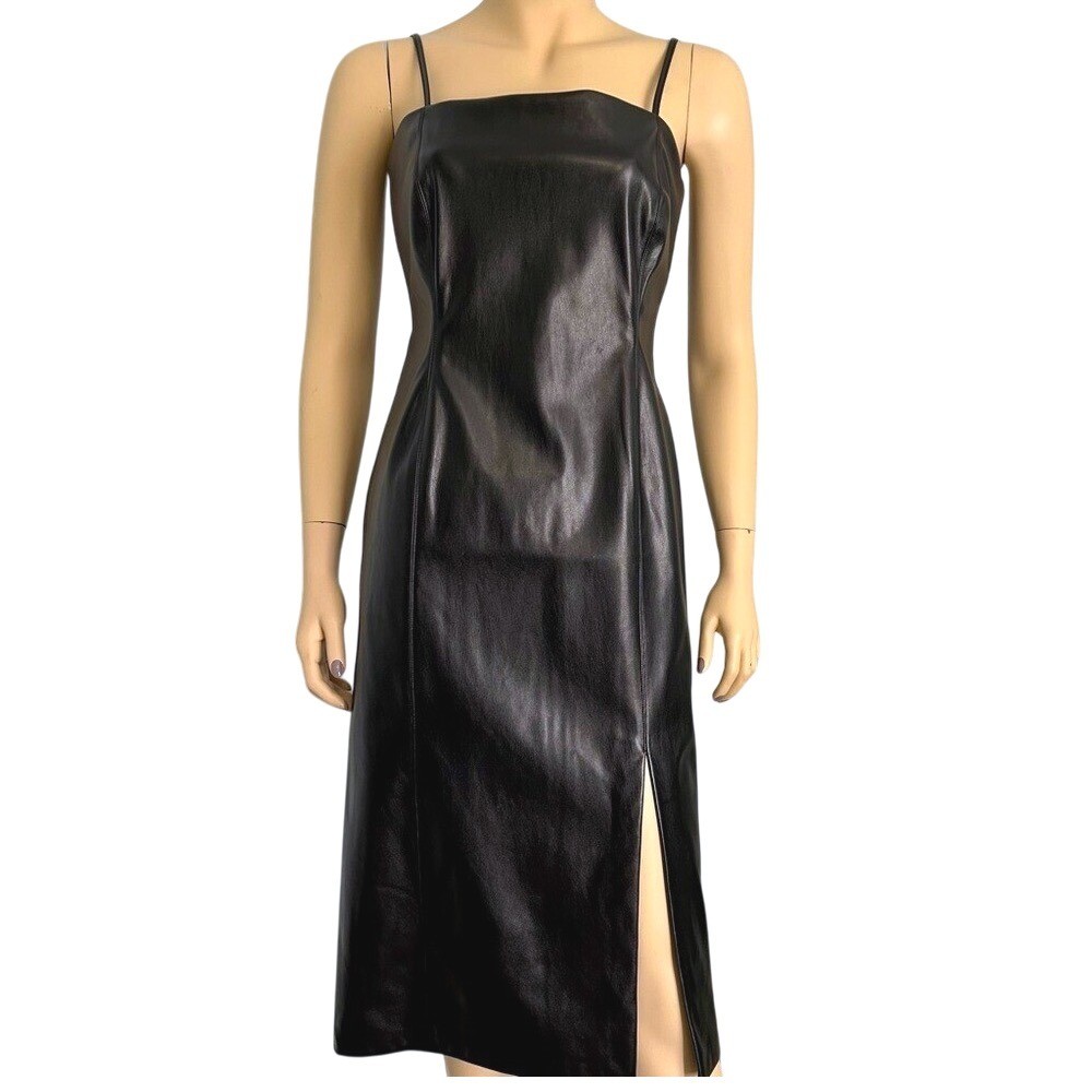 Steve Madden NWT vegan leather knee length black slip dress women's medium  | eBay