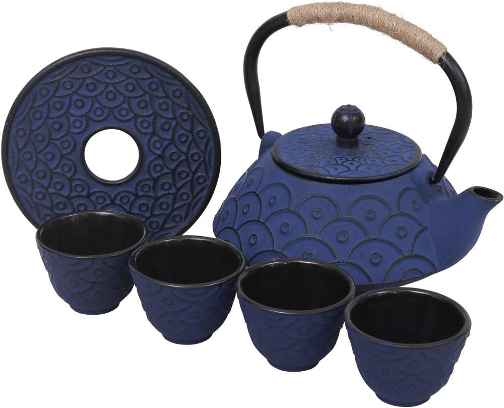 Kettle Set With Infuser, 28oz Cast Iron Teapot With 4 Teacup
