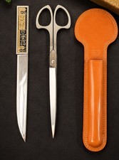 Vintage Solingen Germany Letter Opener  Scissors Desk Set w/ Leather Holder