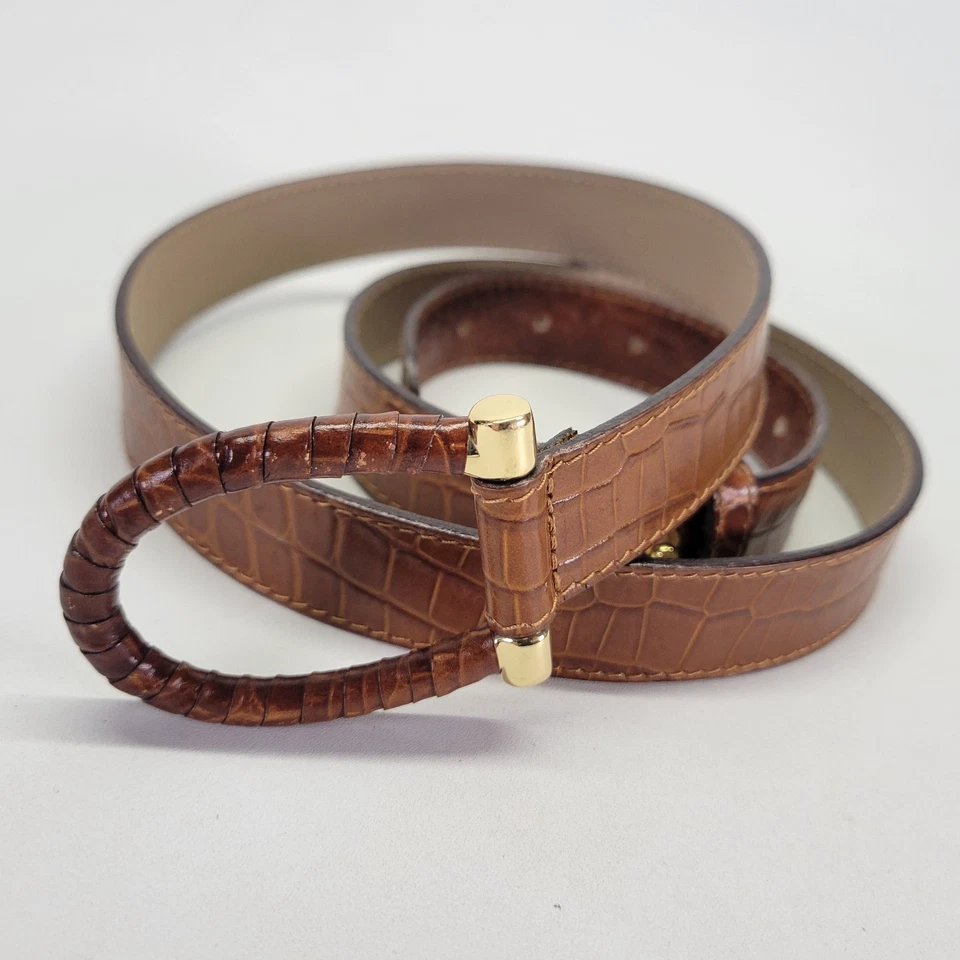 Cinturón de cadera de cuero Talbots 36 37 M estampado cocodrilo cocodrilo cocodrilo marrón 6828 hecho en Italia Foto 3 de 4