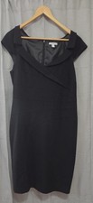 NY &CO Women's Little Black Dress Knee Length V Neck Zip Back With Slit Size 14