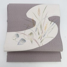 Japanese Kimono Fukuro Obi Silk Flower pattern Gray 182.7inch Women's