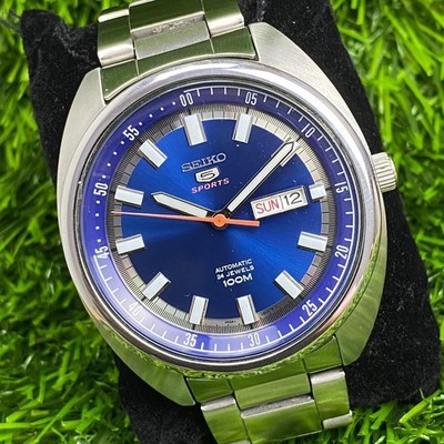Seltene SEIKO 5 Sports SRPB15 blaues Zifferblatt Turtle Automatik 4R36 Uhr He...