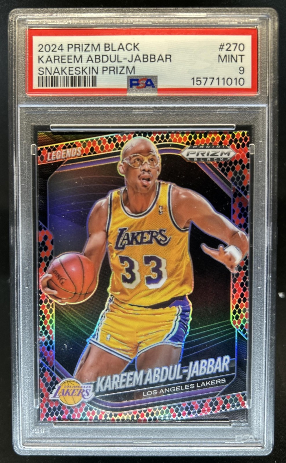 2024-25 Prizm Black Kareem Abdul-Jabbar Legends SSP Snakeskin Prizm #270 PSA 9 view 1